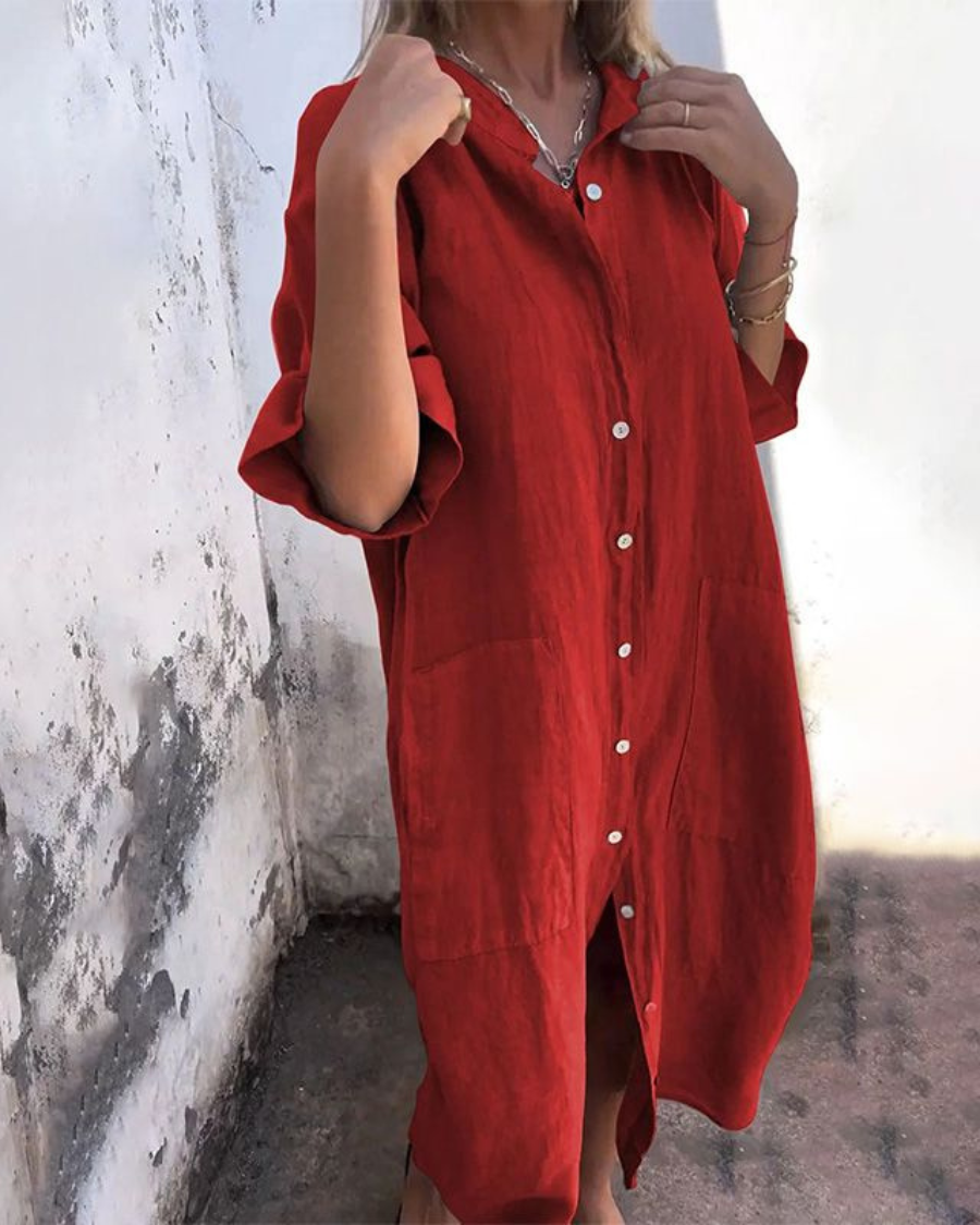 Nordiq™ | Ibiza-stil skjortklänning med avslappnad elegans