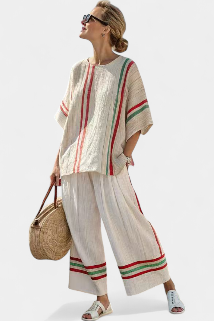 Completo Mediterraneo Daisy i bambulin med eleganta röda och gröna ränder
