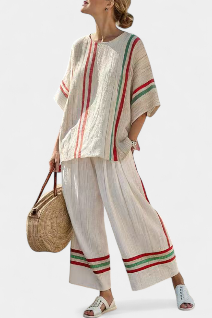 Completo Mediterraneo Daisy i bambulin med eleganta röda och gröna ränder