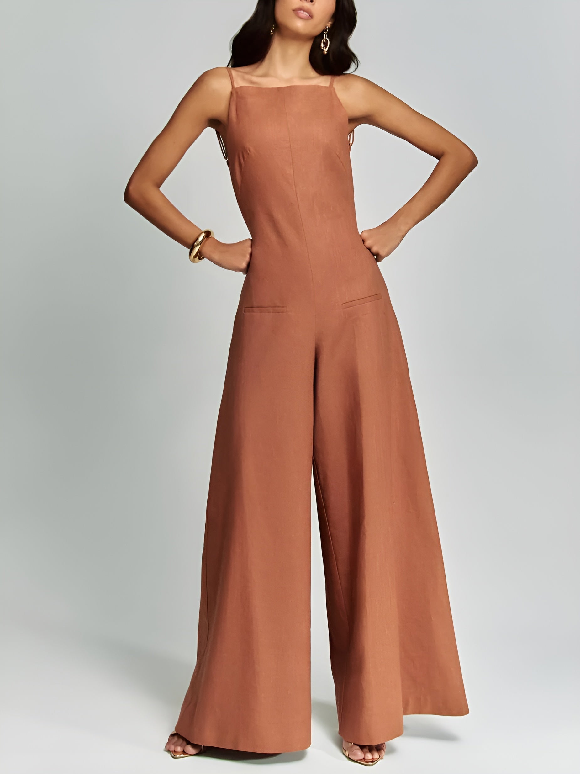 Helena™ | Brun halterneckjumpsuit