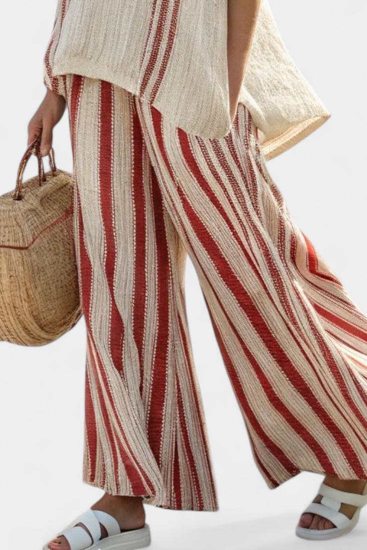 Komplett Elegant Tvådelat Daisy med Röda Ränder i Naturlig Textur