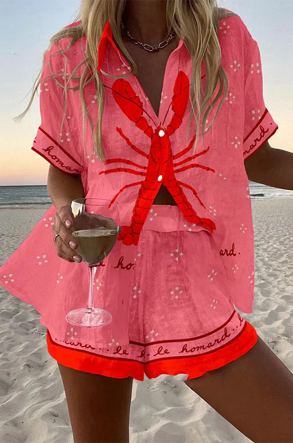 Pallina™ | Kort set i linne med rosa humrar