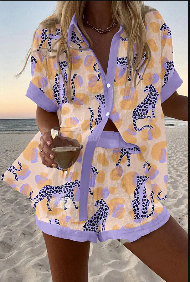 Reolia™ | Kort linne set med leopardtryck