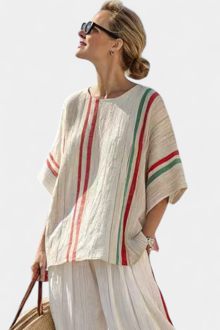 Completo Mediterraneo Daisy i bambulin med eleganta röda och gröna ränder