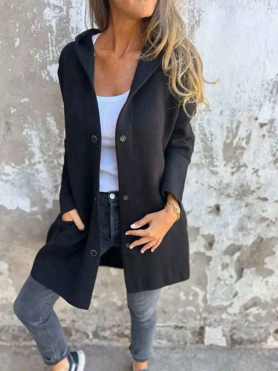 Nordiq™ | Ella – Ledig Jacka med Knappdetaljer och Huva