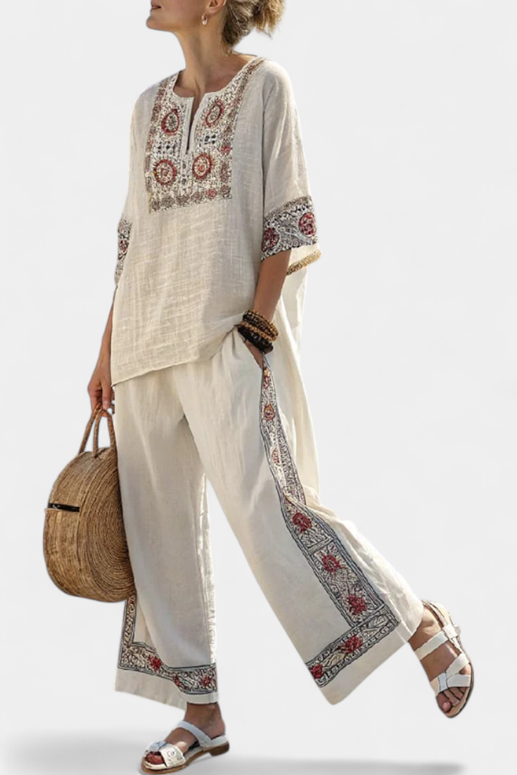 Completo Mediterraneo Daisy i bambulinne med eleganta röda och gröna ränder